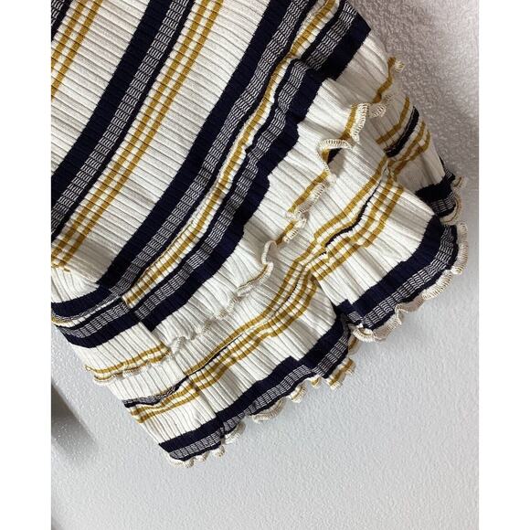 doe And Rae Multicolor Strip Top Black White Tan Ruffed Cuffs Women’s - Picture 3 of 9